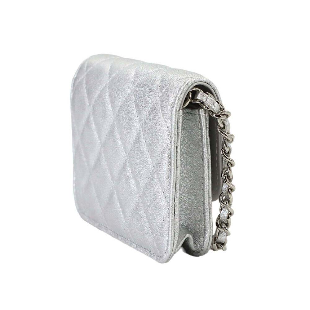 CHANEL Silver Lambskin Leather Shoulder Bag - Picture 3 of 8